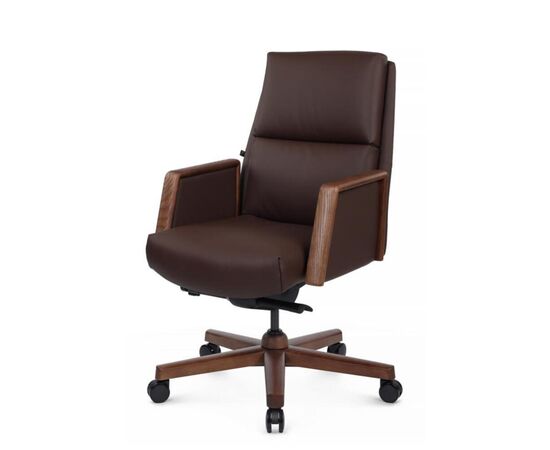 Кресло Франко-M 68x78x103/109 B2415-1 Коричневый, Основной цвет: Коричневый, Ширина: 68, Высота: 109, Глубина: 78, Максимальная ширина: 68, Максимальная глубина: 78, Максимальная высота: 109, Вес: 32, Материал сиденья: натуральная кожа/экокожа, Механизм: синхромеханизм с фиксацией в 4 положениях, Подголовник: обитые кожей в цвет кресла/массив  дерева, Цвет сиденья: Коричневый, Цвет спинки: Коричневый, Максимальная нагрузка: 250, Материал спинки: натуральная кожа/экокожа, Гарантия: 5 лет, Страна производитель: Китай, Объем: 0,286, Бренд: РИВА ООО, Артикул для сайта: B2415-1, изображение 7post-test
