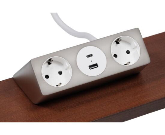 Блок розеток настольный с одним крепежом 2 розетки USB-A USB-C 158x108x70 G1002A-2AC.N Серебро+белый, Основной цвет: Серебро+белый, Ширина: 158, Высота: 70, Глубина: 108, Максимальная ширина: 158, Максимальная глубина: 108, Максимальная высота: 70, Вес: 1,134, Объем: 0,004, Бренд: РИВА ООО, Артикул для сайта: G1002A-2AC.N, изображение 3post-test