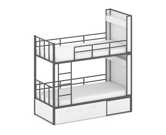 Овернайт Кровать 2-х ярусная 2075x950x2260 ON.K2-001 Белый/Металл черный, Основной цвет: Белый/Металл черный, Ширина: 2075, Высота: 2260, Глубина: 950, Максимальная ширина: 2075, Максимальная глубина: 950, Максимальная высота: 2260, Объем: 0,6, Бренд: РИВА ООО, Артикул для сайта: ON.K2-001, изображение 2post-test