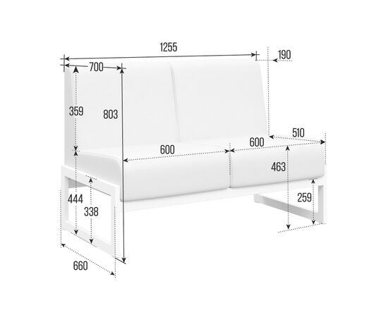 Модуль Диван двухместный 1255x700x800 MD.D2 Oregon 11/Металл Белый, Основной цвет: Oregon 11/Металл Белый, Ширина: 1255, Высота: 800, Глубина: 700, Максимальная ширина: 1255, Максимальная глубина: 700, Максимальная высота: 800, Объем: 0,482, Бренд: РИВА ООО, Артикул для сайта: MD.D2, изображение 2post-test