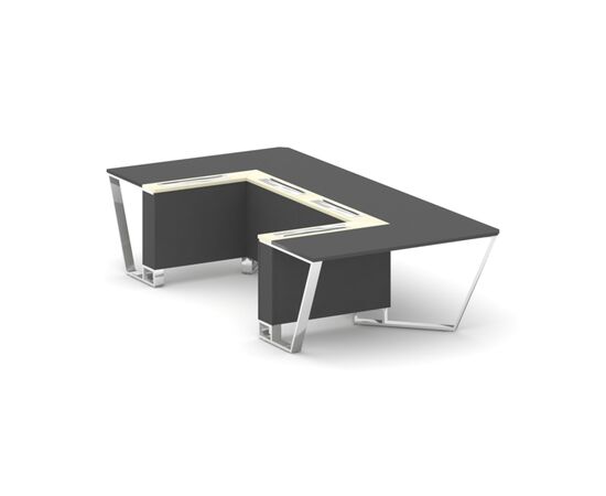 Стил Мит Стол переговорный П-образный 1600x3200x750 MMK-PR.B.SP-07P Антрацит/Ваниль Глянец/Нержавеющая Сталь/Хром, Основной цвет: Антрацит/Ваниль Глянец/Нержавеющая Сталь/Хром, Ширина: 1600, Высота: 750, Глубина: 3200, Максимальная ширина: 1600, Максимальная глубина: 3200, Максимальная высота: 750, Объем: 0,767, Бренд: РИВА ООО, Артикул для сайта: MMK-PR.B.SP-07P, изображение 2post-test