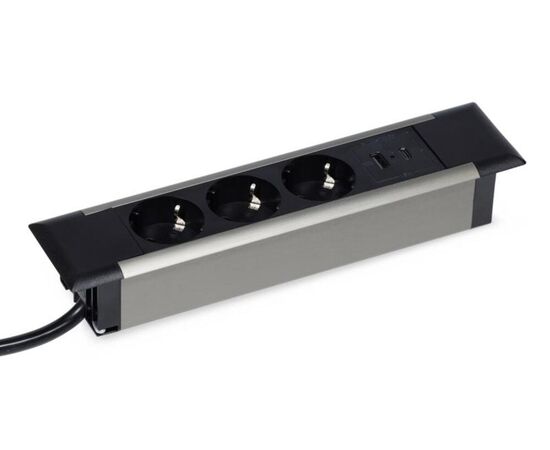 Блок розеток встраиваемый в стол 3 розетки USB-A USB-C 257x60x4 G4103T-2AC.N Серебро/Черный, Основной цвет: Серебро/Черный, Ширина: 257, Высота: 4, Глубина: 60, Максимальная ширина: 257, Максимальная глубина: 60, Максимальная высота: 4, Вес: 0,663, Объем: 0,002, Бренд: РИВА ООО, Артикул для сайта: G4103T-2AC.N, изображение 3post-test