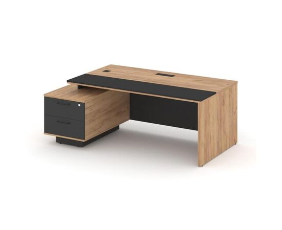 Дюкс Стол с маленькой опорной тумбой левый 2200x1200x750 DX.SRT.M-220 (L) Дуб Сицилийский/Базальт/Черный Мат.Гл./Пластик Черный/Ручка Черный Мат.Гл./W-12, Основной цвет: Дуб Сицилийский/Базальт/Черный Мат.Гл./Пластик Черный/Ручка Черный Мат.Гл./W-12, Ширина: 2200, Высота: 750, Глубина: 1200, Максимальная ширина: 2200, Максимальная глубина: 1200, Максимальная высота: 750, Объем: 0,285, Бренд: РИВА ООО, Артикул для сайта: DX.SRT.M-220 (L), изображение 2post-test