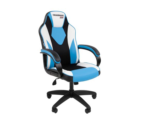 Кресло ЧАИРМАН ДРАЙВ 17/CHAIRMAN ДРАЙВ 17 500х490х1125/1220 7213492 черно-бело-голубой, Основной цвет: черно-бело-голубой, Ширина: 500, Диаметр крестовины мм (Мягкие кресла): 700, Высота: 1125, Глубина: 490, Материал: экокожа/ ткань серии TW, Пятилучье форма: пластиковая, Ролики: Стандарт BIFMA 5,1 (США), диаметр штока 11 мм, покрытие – полиуретан, Высота от пола до верхней части спинки, макс: 1220, Максимальная ширина: 500, Высота от пола до верхней части сиденья, мин: 455, Максимальная высота: 1220, Материал подлокотников: Пластиковые с мягкими накладками, обитыми экокожей, Вес: 13,5, Механизм: с возможностью фиксации кресла в любом положении. Регулировка кресла по высоте, Гарантия: 2 года, Максимальная нагрузка: до 120 кг, Бренд: ТАЙПИТ-МК ООО, Высота спинки: 700, Высота от пола до верхней части спинки мин (Мягкие кресла): 1125, Высота от пола до верхней части сиденья макс (Мягкие кресла): 550, Ширина между подлокотниками мин (Мягкие кресла): 500, Ширина между подлокотниками макс (Мягкие кресла): 500, Высота от пола до верхнего края подлокотника мин (Мягкие кресла): 675, Высота от пола до верхнего края подлокотника макс (Мягкие кресла): 770, Ширина по внешнему краю подлокотников мин мм (Мягкие кресла): 645, Ширина по внешнему краю подлокотников макс (Мягкие кресла): 645, Объем: 0,173, Артикул для сайта: 7213492, изображение 2post-test