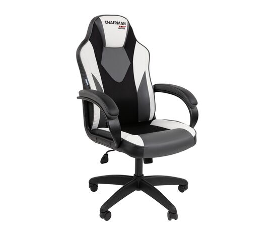 Кресло ЧАИРМАН ДРАЙВ 17/CHAIRMAN ДРАЙВ 17 500х490х1125/1220 7213489 черно-бело-серый, Основной цвет: черно-бело-серый, Ширина: 500, Диаметр крестовины мм (Мягкие кресла): 700, Высота: 1125, Глубина: 490, Материал: экокожа/ ткань серии TW, Пятилучье форма: пластиковая, Ролики: Стандарт BIFMA 5,1 (США), диаметр штока 11 мм, покрытие – полиуретан, Высота от пола до верхней части спинки, макс: 1220, Максимальная ширина: 500, Высота от пола до верхней части сиденья, мин: 455, Максимальная высота: 1220, Материал подлокотников: Пластиковые с мягкими накладками, обитыми экокожей, Вес: 13,5, Механизм: с возможностью фиксации кресла в любом положении. Регулировка кресла по высоте, Гарантия: 2 года, Максимальная нагрузка: до 120 кг, Бренд: ТАЙПИТ-МК ООО, Высота спинки: 700, Высота от пола до верхней части спинки мин (Мягкие кресла): 1125, Высота от пола до верхней части сиденья макс (Мягкие кресла): 550, Ширина между подлокотниками мин (Мягкие кресла): 500, Ширина между подлокотниками макс (Мягкие кресла): 500, Высота от пола до верхнего края подлокотника мин (Мягкие кресла): 675, Высота от пола до верхнего края подлокотника макс (Мягкие кресла): 770, Ширина по внешнему краю подлокотников мин мм (Мягкие кресла): 645, Ширина по внешнему краю подлокотников макс (Мягкие кресла): 645, Объем: 0,173, Артикул для сайта: 7213489, изображение 2post-test