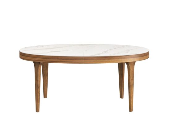 Стол Беллини 160+40 овальный раскладной 160x100x76 27525 Белый, Основной цвет: Белый, Ширина: 160, Высота: 76, Глубина: 100, Материал: Керамика, Максимальная ширина: 160, Максимальная глубина: 100, Максимальная высота: 76, Цвет опоры: Орех, Страна производитель: Россия, Объем: 1,216, Бренд: ЛЮКССОФА ООО, Артикул для сайта: 27525, изображение 3post-test