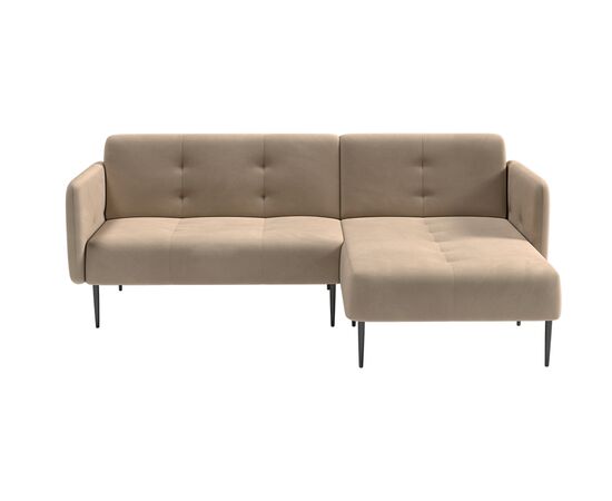 Диван-кровать Монако с шезлонгом с подлокотниками 222x148x84 0000004180000000036181 бархат бежевый 5, Основной цвет: бархат бежевый 5, Максимальная нагрузка: 240, Ширина: 222, Высота: 84, Глубина: 148, Материал: Ткань, Максимальная ширина: 222, Максимальная глубина: 148, Максимальная высота: 84, Вес: 64, Цвет опоры: Черный / Белый, Механизм: Клик-клак, Страна производитель: Россия, Объем: 2,76, Бренд: ЛЮКССОФА ООО, Артикул для сайта: 0000004180000000036181, изображение 2post-test