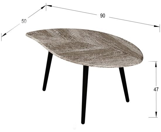 Стол журнальный Ливз (Leaves) 900x500x470 Дуб графит/Черный, Материал столешницы: МДФ 16 мм, Основной цвет: Дуб графит/Черный, Ширина: 900, Высота: 470, Глубина: 500, Вес: 8,6, Объем: 0,024, изображение 2post-test