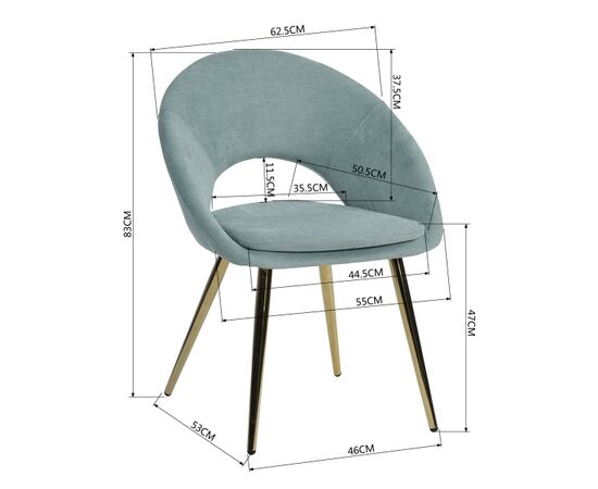 Стул Кензи, stool group НФ-00030880, Основной цвет: Мятный, Ширина: 620, Глубина: 560, Высота: 820, Материал каркаса: Металл, Материал ножек: Металл, Материал обивок: Ткань, Материал сиденья: Ткань, Сидушка цвет: Мятный, Цвет каркаса: Золото, Вес: 5,9, Артикул: KENZIE GREEN, изображение 3post-test