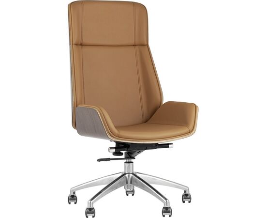 Кресло руководителя TopChairs Crown, stol НФ-00017525, Основной цвет: Коричневый, Ширина: 600, Глубина: 640, Высота: 1130, Материал спинки: Гнутоклееная фанера/экокожа, Материал сидушки: Гнутоклееная фанера/экокожа, Механизм качания: Мультиблок, Рекомендованная максимальная нагрузка: 150 кг, Ролики: Нейлон, Объем: 0,35, Вес: 24,45post-test