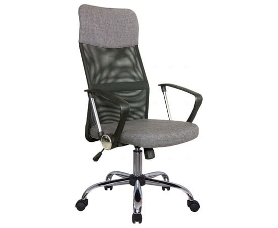 Кресло Riva Chair RCH 8074F, Основной цвет: Черный/Серый, Ширина: 600, Глубина: 500, Высота: 1190, Материал спинки: Ткань/Сетка, Материал сидушки: Ткань, Материал подлокотников: Металл, Механизм качания: Газпатрон 100, Подголовник: Нет, Подголовник регулировка: Нет, Пятилучье материал: пятилучье, d640, металлическое хромированное, Рекомендованная максимальная нагрузка: 120, Ролики: d50/PU, Цвет крестовины: Хром, Материал каркаса: металлическое хромированное, Цвет подлокотников: Черный, Артикул: 8074Fpost-test