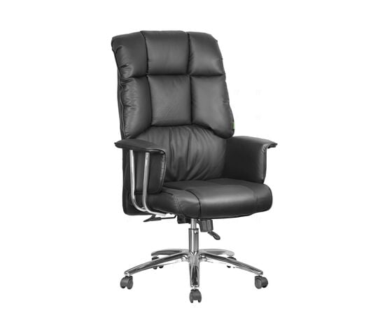 Кресло Riva Chair RCH 9502-Dis1, Основной цвет: Черный, Ширина: 730, Глубина: 740, Высота: 1300, Материал спинки: Кожа натуральная, Материал сидушки: Кожа натуральная, Материал подлокотников: обтянутые натурально кожей в цвет кресла, Материал крестовины: пятилучье, d700, металлическое хромированное, Механизм качания: Газпатрон 100, Подголовник: Нет, Пятилучье материал: пятилучье, d700, металлическое хромированное, Рекомендованная максимальная нагрузка: 150, Ролики: 50 мм, Цвет крестовины: Хром, Материал каркаса: металлическое хромированное, Цвет подлокотников: в цвет кресла, Артикул: 9502-Dis1post-test