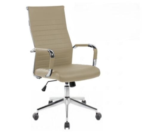 Кресло Riva Chair Art RCH 6015H, Основной цвет: Бежевый, Ширина: 550, Глубина: 620, Высота: 1050, Максимальная высота: 1150, Материал спинки: Экокожа, Материал сидушки: Экокожа, Материал крестовины: пятилучье, d640, металлическое хромированное, Механизм качания: топ ган, Подголовник: Нет, Подголовник регулировка: Нет, Пятилучье материал: пятилучье, d640, металлическое хромированное, Рекомендованная максимальная нагрузка: 120, Ролики: d50/PU, Цвет крестовины: Хром, Спинка регулировка: Нет, Материал каркаса: металлическое хромированное, Артикул: 6015Hpost-test