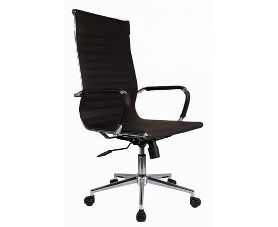 Кресло Riva Chair Hugo RCH 6002-1SEC, Основной цвет: Черный, Ширина: 640, Глубина: 640, Высота: 1119, Материал спинки: Экокожа, Материал сидушки: Экокожа, Материал подлокотников: металл, с накладками из экокожи в цвет сиденья, Материал крестовины: пятилучье, d640, металлическое хромированное, Механизм качания: Топ-ган 19, Подголовник: Нет, Подголовник регулировка: Нет, Пятилучье материал: пятилучье, d640, металлическое хромированное, Рекомендованная максимальная нагрузка: 120, Ролики: d50/PU, Цвет крестовины: Хром, Спинка регулировка: Нет, Материал каркаса: металлическое хромированное, Цвет подлокотников: металл, с накладками из экокожи в цвет сиденья, Артикул: 6002-1SEpost-test